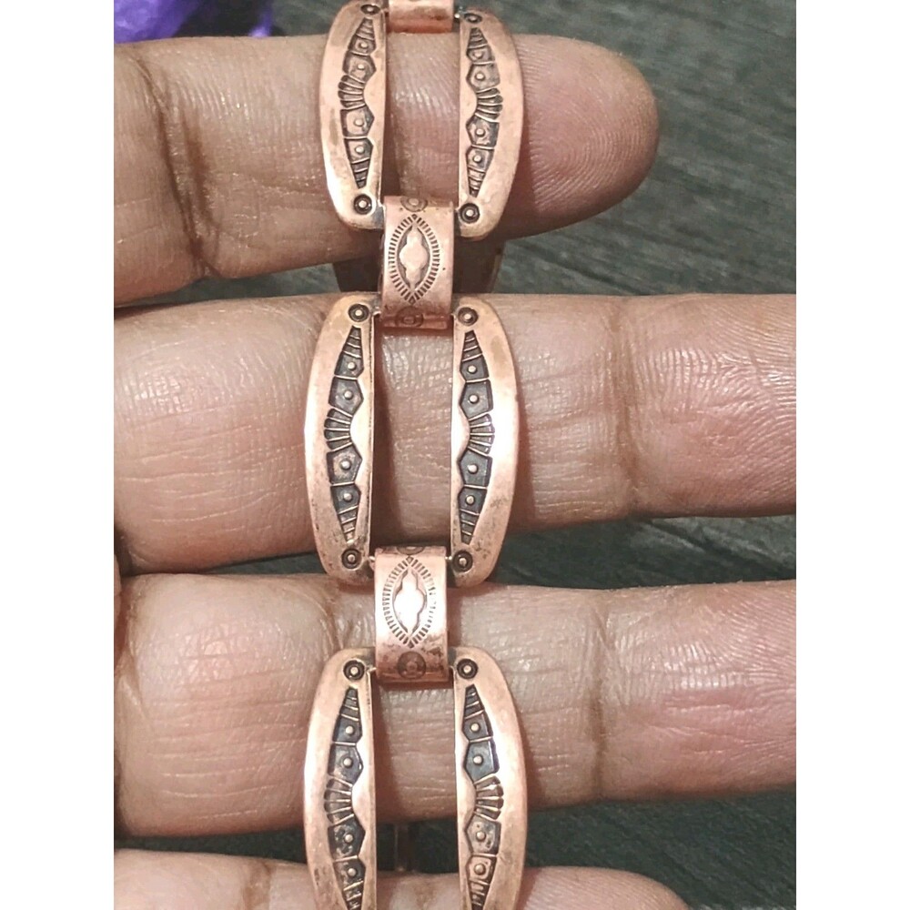Southwestern Etched Copper Link Vintage Bracelet - Picture 3 of 5